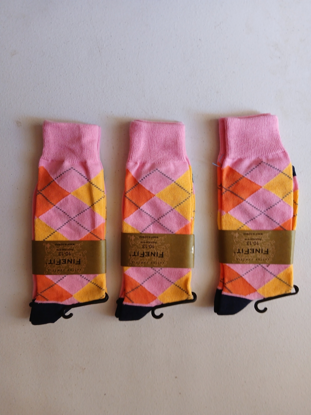 Pink & Orange Argyle Crew Socks - Pack of 3 ( Bag B )